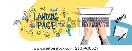 Landing page with person using a laptop computer