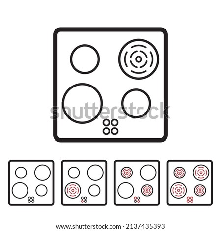 Induction stove cooker, top view, electric hob heater, black line icon isolated on white background, vector illustration.