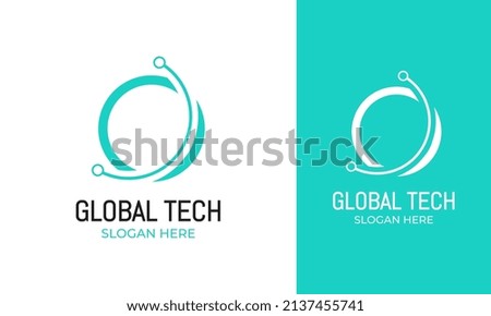 Simple global tech logo design. Technology network symbol for tech company