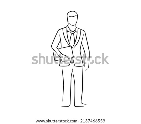 sketch businessman holding folder line illustration