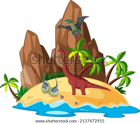 Scene with brachiosaurus on island illustration
