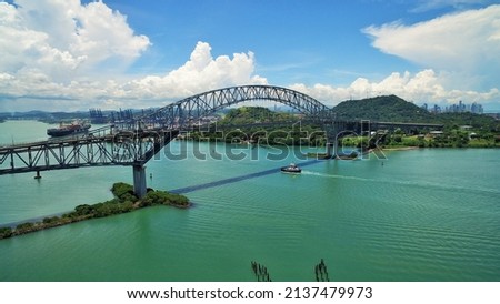 ENTRANCE TO PANAMA CANAL FROM PACIFIC SIDE-BRIDGE OF AMERICAS Royalty-Free Stock Photo #2137479973