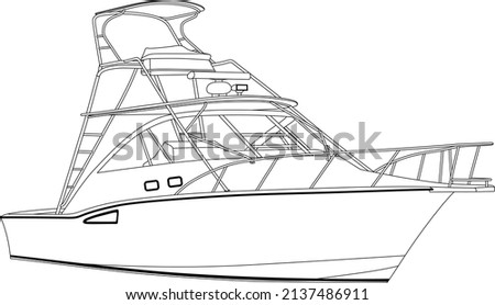 
Fishing Boat Vector Line Art Illustration