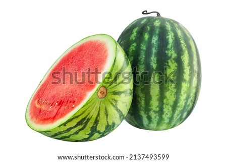 Red juicy watermelon and half isolated on white background