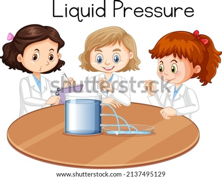 Scientist kids doing liquid pressure experiment illustration