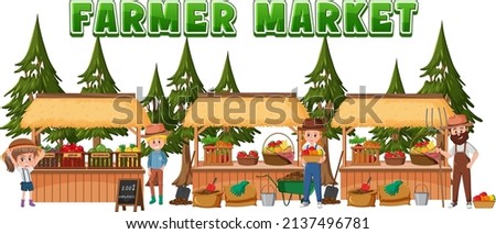 Farmer market concept with stall shops illustration