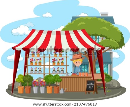 Flea market concept with plant shop illustration