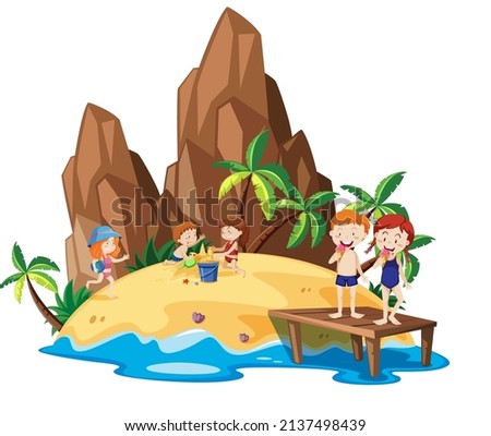 Kids playing at the beach illustration