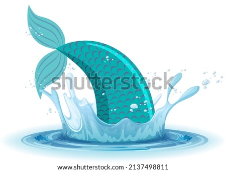 A water splash with mermaid tail on white background illustration
