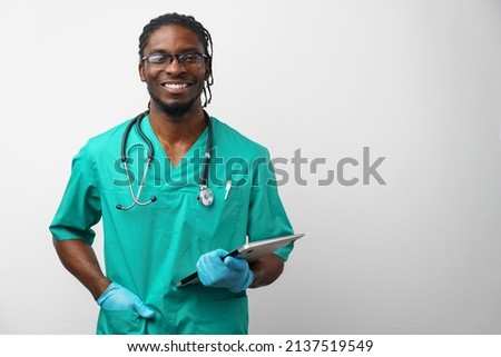 Male african american professional young doctor portrait Royalty-Free Stock Photo #2137519549