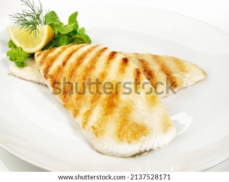 Grilled Plaice Fish Fillet - Isolated Royalty-Free Stock Photo #2137528171
