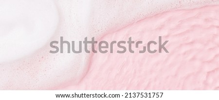 Texture with splashes, foam and bubbles. Trendy abstract spring summer nature background for product. Flat lay cosmetic mockup Panoramic view