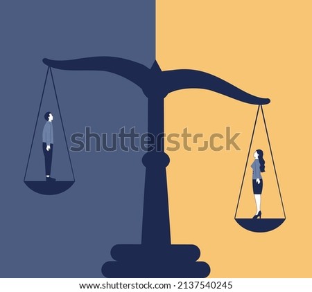 Gender inequality concept. Bias and sexism in workplace or social communication. Prejudice, stereotyping or discrimination against women or men. Flat vector illustration Royalty-Free Stock Photo #2137540245