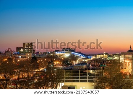 Milton Keynes downtown at sunset. England Royalty-Free Stock Photo #2137543057