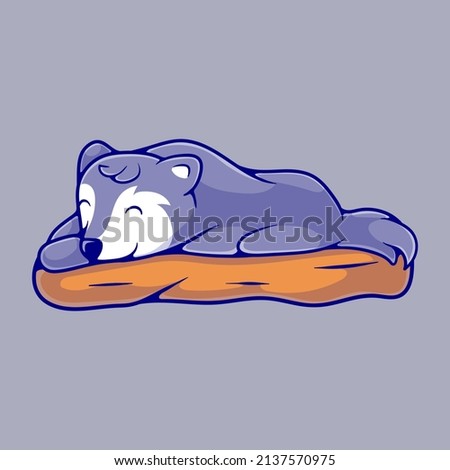 cute sleeping wolf illustration suitable for mascot sticker and t-shirt design