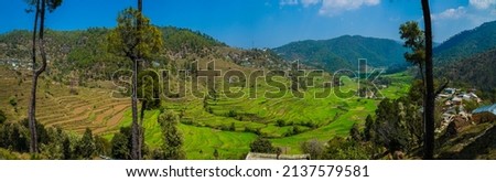 Beautiful Nature Areal Photography, Step faming in Indian mountain Village 
 Panorama Photography Uttarakhand India 