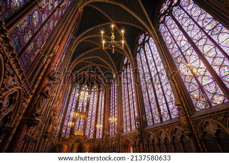 Stained glass windows of Saint Chapelle, old medieval church of 13c., Paris France Royalty-Free Stock Photo #2137580633
