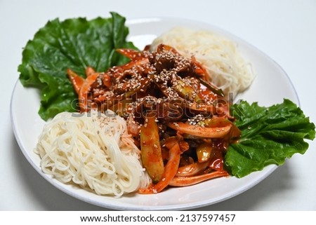 sea snail noodles seasoned with soy sauce Royalty-Free Stock Photo #2137597457