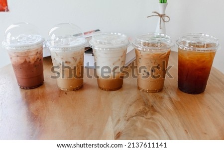 Set cold coffee collection in plastic cups