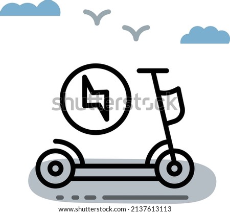 Kick Scooter Charge Concept, mobile app ui element, Electric Bike with Charge signage Vector Icon Design, Green transport, Eco Motorized scooty Sign, push-scooter and street vehicle stock illustration