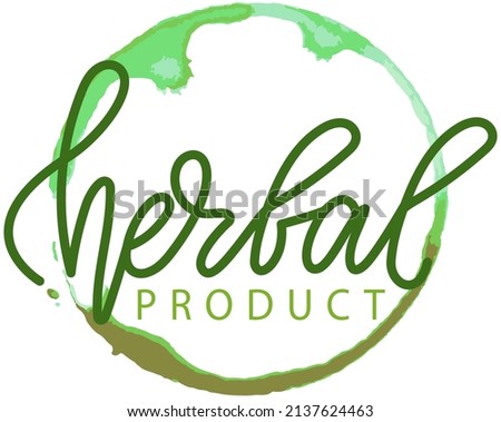 Herbal icon, package label design. Natural herbal origination ingredients products sign, round stamp clip art, Circle tag or sticker, nature, eco-friendly, organic logo emblem vector illustration