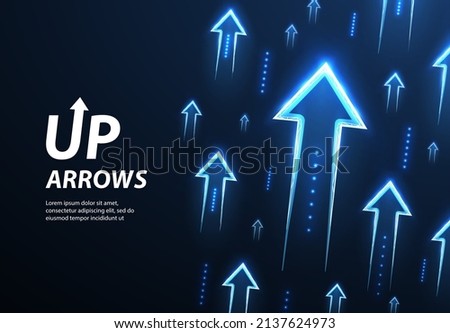Up arrows on deep blue background space with one big arrow. Business growth, development progress, financial company statistic, hi results, investment grow concept Financial result graph. Royalty-Free Stock Photo #2137624973