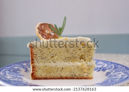 the cake in selective focus. 