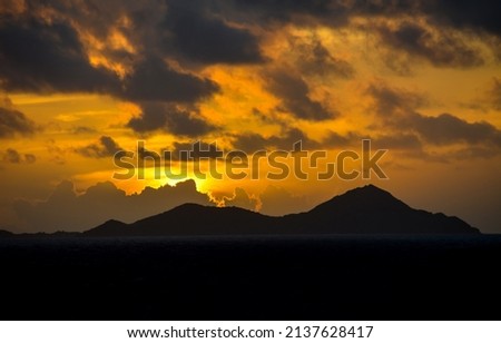 Mountain peaks at sunset sky. Sunset mountain peaks landscape. Mountain peaks at sunset sky Royalty-Free Stock Photo #2137628417