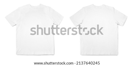 White t-shirt front and back views isolated on white with clipping path Royalty-Free Stock Photo #2137640245