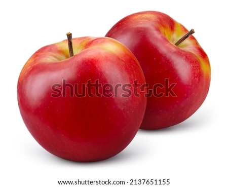 Apple on white background. Two red apples with yellow side isolated. Red appl with clipping path. Full depth of field.