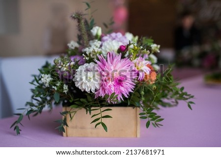 Flower arrangement in a wooden box, Room decor