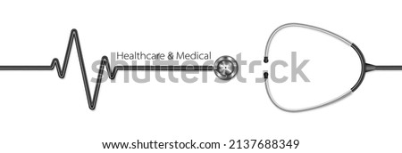 Realistic stethoscope white background, healthcare concept, vector illustration Royalty-Free Stock Photo #2137688349