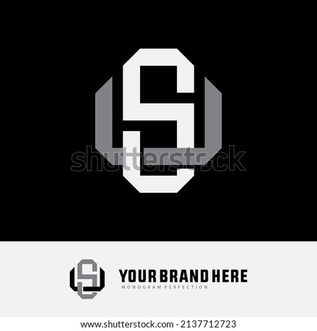 Monogram Logo, Initial letters S, U, SU or US, Interlock, Modern, Sporty, White and Gray Color on Black Background