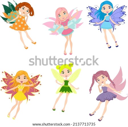 Cute fairy girls, a set of fairy-tale characters with wings