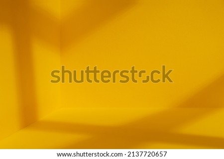 Yellow room corner with crossing windows shadows. Minimalistic space concept Royalty-Free Stock Photo #2137720657