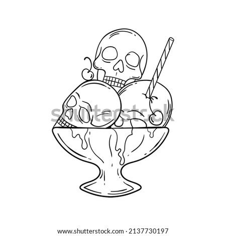 hand drawn skull ice cream doodle illustration for tattoo stickers etc