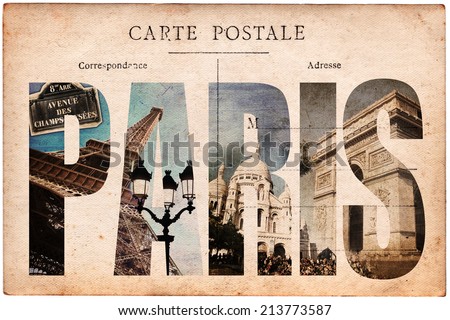 Vintage postcard, letters PARIS Royalty-Free Stock Photo #213773587