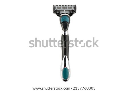 man shaving razor isolated. man shave razor close up Royalty-Free Stock Photo #2137760303