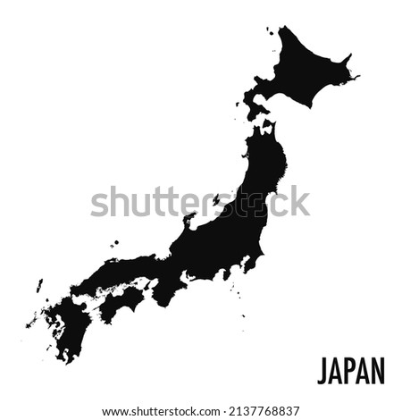 Vector high quality map of the Asian state of Japan - Simple black silhouette high quality Japanese map