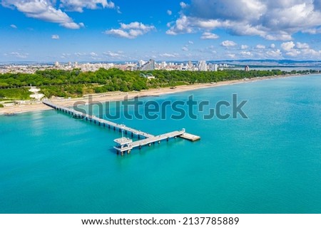 Aerial view of the pier of Burgas in Bulgaria Royalty-Free Stock Photo #2137785889