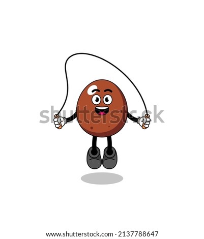 chocolate egg mascot cartoon is playing skipping rope , character design