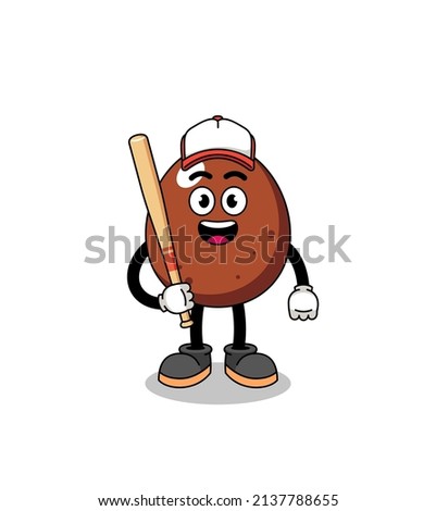 chocolate egg mascot cartoon as a baseball player , character design