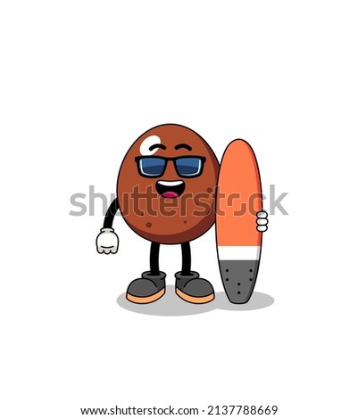 Mascot cartoon of chocolate egg as a surfer , character design