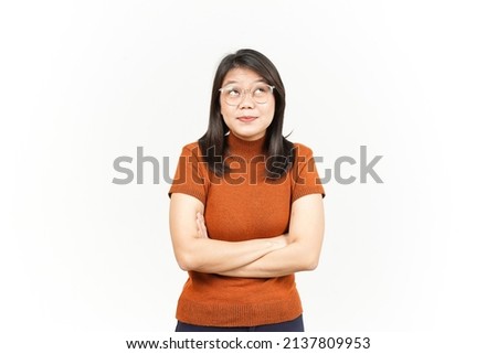 Thinking Gesture Of Beautiful Asian Woman Isolated On White Background