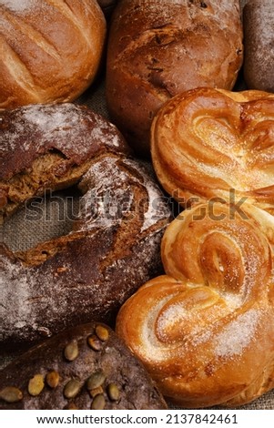 Bread made from different flour. Bakery.