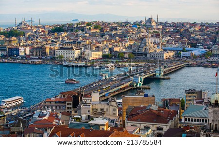 The city of Istanbul seen from the Galata Tower, Turkey Royalty-Free Stock Photo #213785584