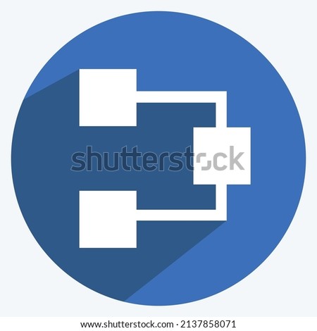 Flow Chart Icon in trendy long shadow style isolated on soft blue background