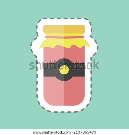 Jam Jar Sticker in trendy line cut isolated on blue background
