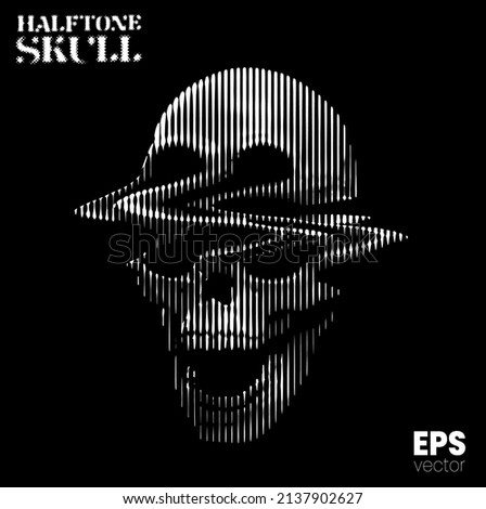 Halftone Skull. Vector illustration from 3d rendering of glitched screaming skull in black and white vertical line halftone vintage style design.