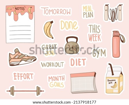 Colorful hand drawn diet stickers collection